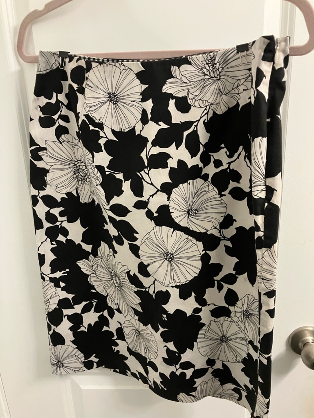 Karen Kane Black and White Floral Midi Wrap Skirt